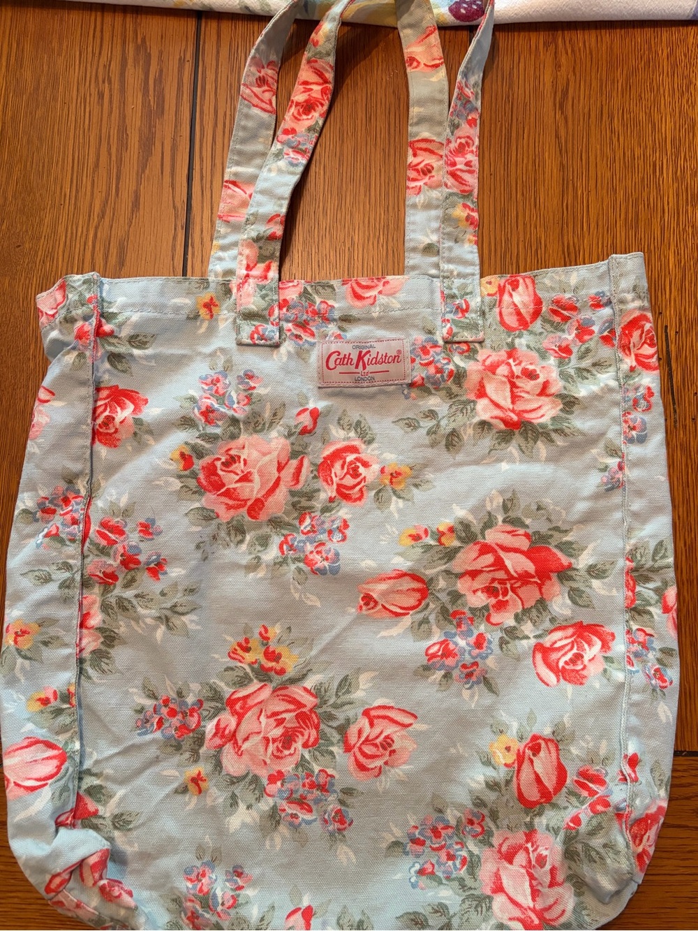 Cath Kidston Pale Blue Floral Tote with Pink Rose Print- Canvas